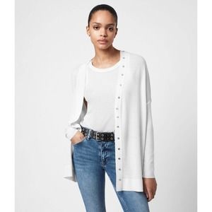 All Saints Afelia Cardigan Merino Wool Long Sweater White Beige Large NWT
